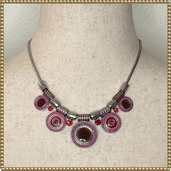 Jewelry - Boho Silver Tone Crystal Enamel Pendant Necklace